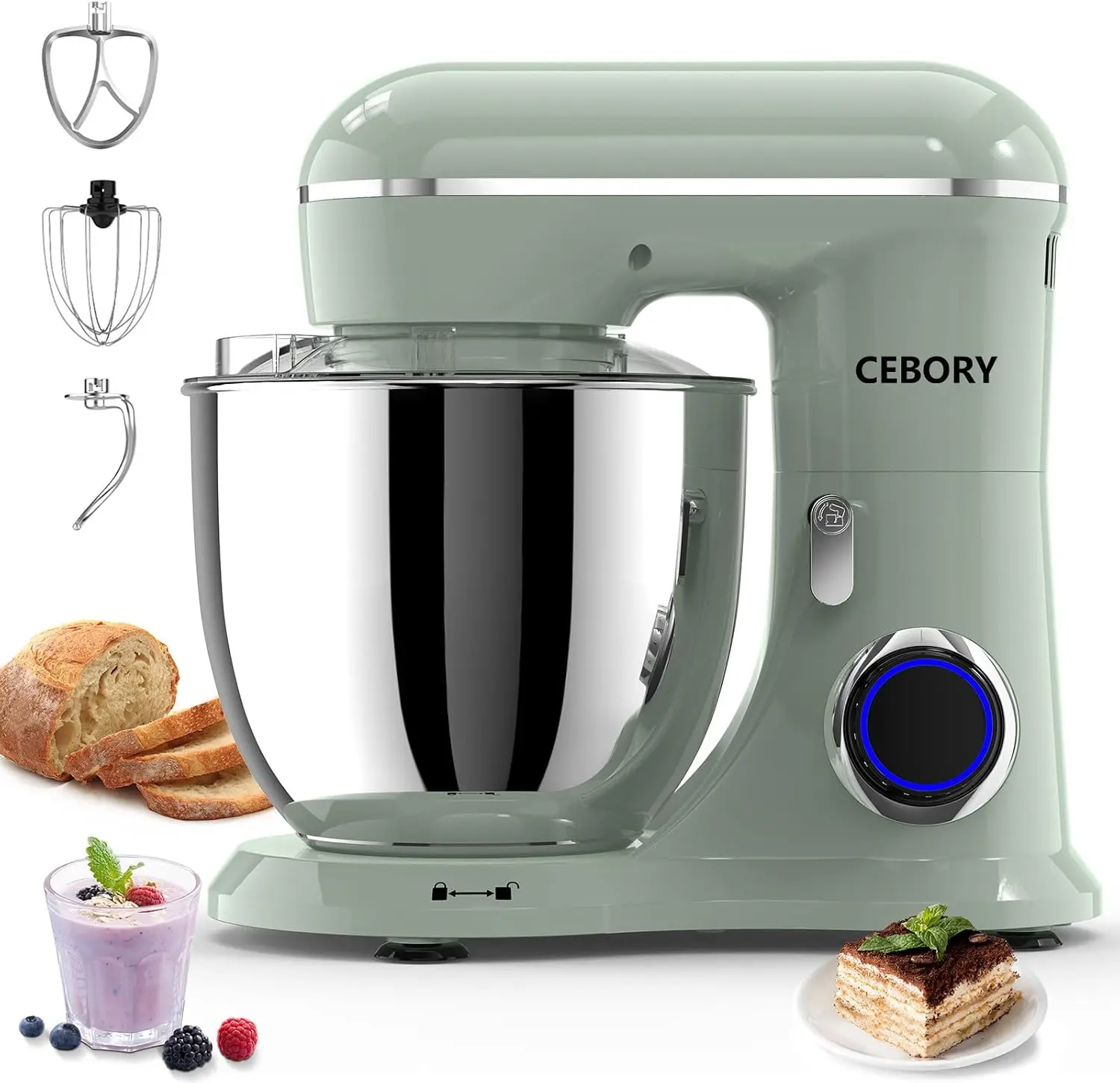 3-IN-1 Electric Stand Mixer, 6.5QT Bowl 660W 10-Speed Kitchen Mixer, Household Food Mixers include Dough Hook, Beater and Whisk,