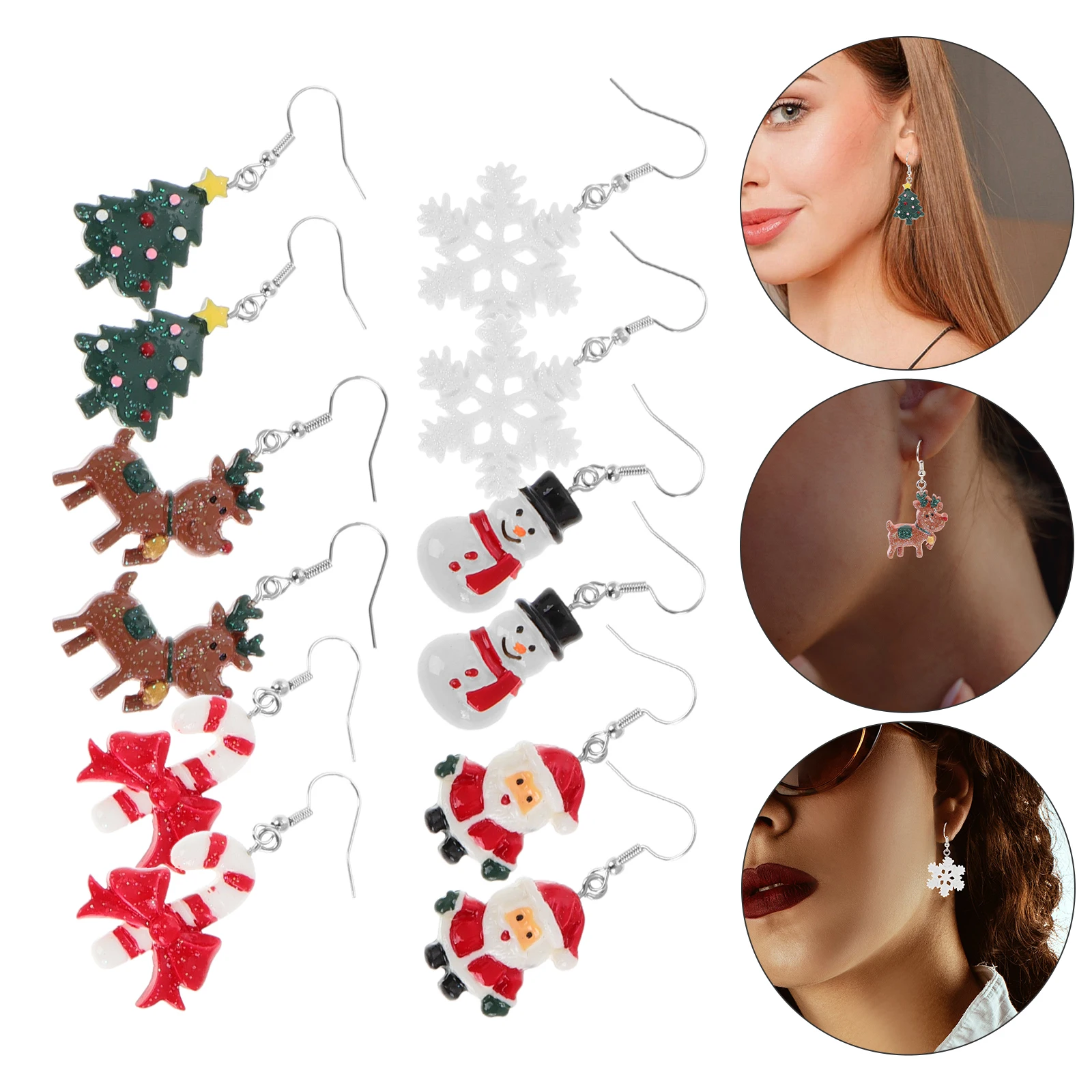 

6 Pairs Decorations Christmas Earrings Trendy Eardrop Tree Jewelry Fashion Women