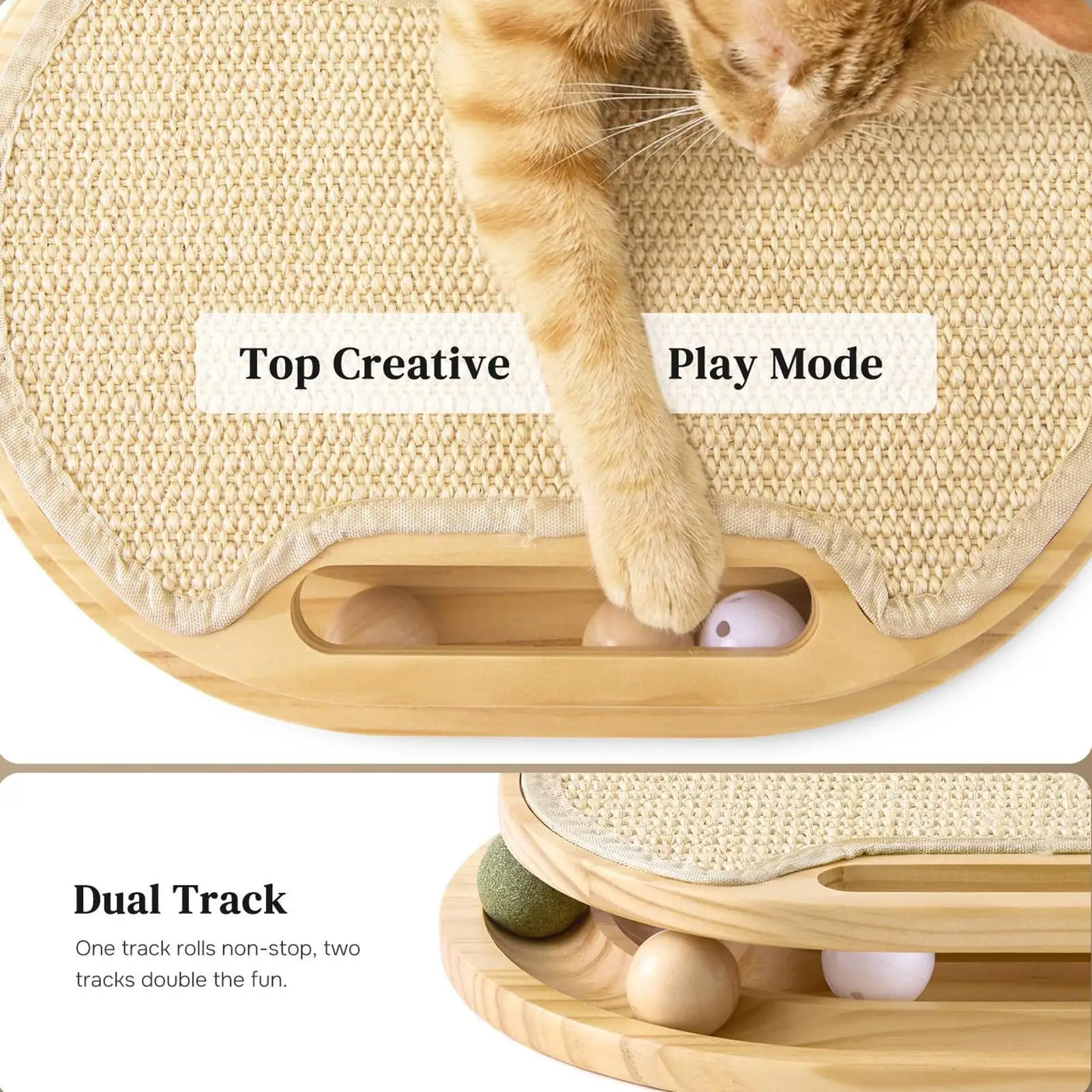 Cat Scratcher With Ball Wooden Sisal Kitten Scratching Pad Kitten Interactive Toy For Pet Parents Trainers Animal Lovers