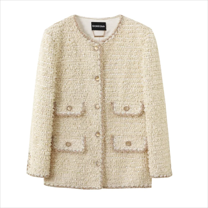 

Высококачественное роскошное осенне-зимнее новое короткое пальто с небольшим ароматом, женское модное простое свободное твидовое французское пальто с длинными рукавами