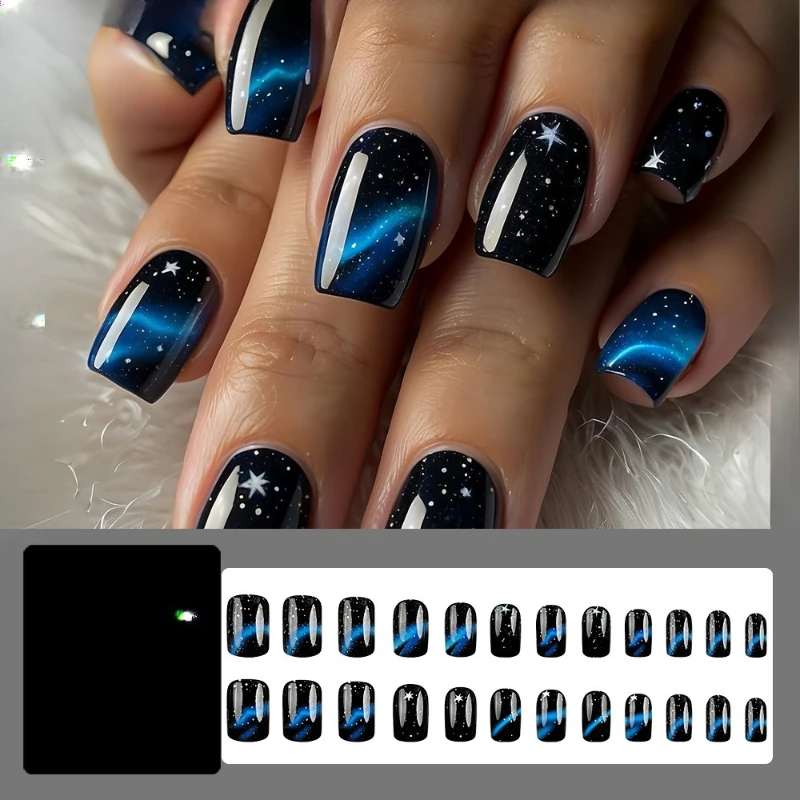 

European and American starry sky European square manicure sticker blue gradual change nail patch interstellar pattern