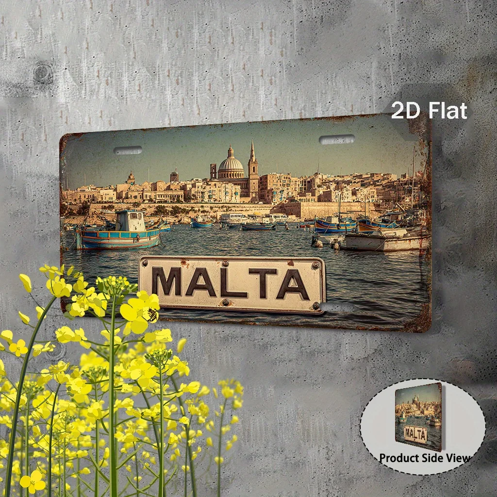 2D Flat, 1pc 2D Flat Vintage Malta City Sign| Aluminum Decorative Sign, Only for Decoration, 11.8inch X 5.9inch, Southern Europe