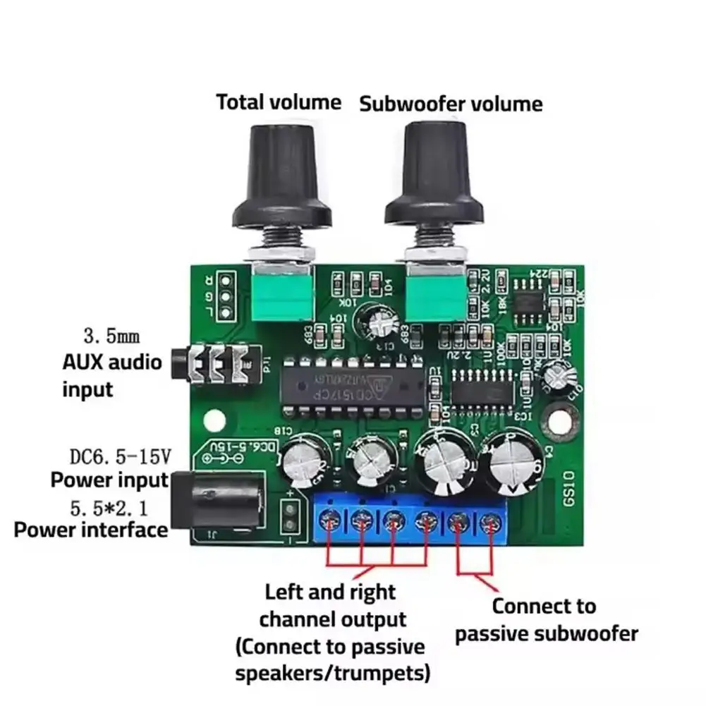 2.1 Channel Class D Hifi Power Amplifier Board 25w+6w+6w 6.5-15v Sound Amp Volume Control For Speaker Subwoofer Home The W6e0