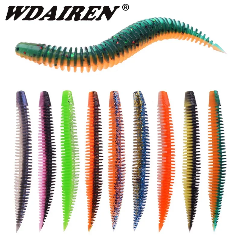 10 sztuk / partia Larwa Pin Tail Miękkie przynęty 8 cm 2,3 g Podwójne kolory Silikonowa miękka przynęta Ślimak słodkowodny Swimbaits dla woblerów Bass Jig