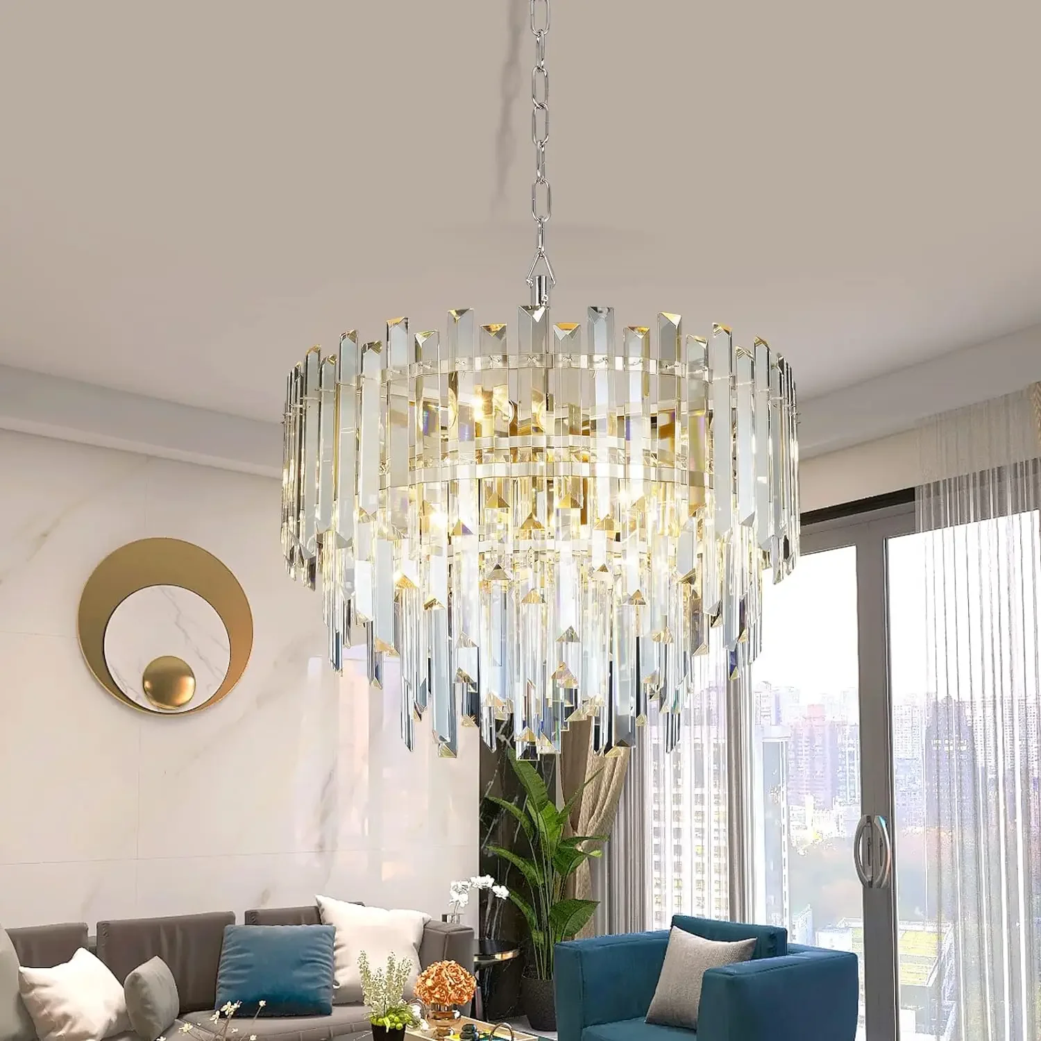 YECTSKI Chrome Crystal Chandelier Lighting for Dining Rooms Bedroom Foyer Entryway Ceiling Hanging Pendant Chandelier Light Fixt