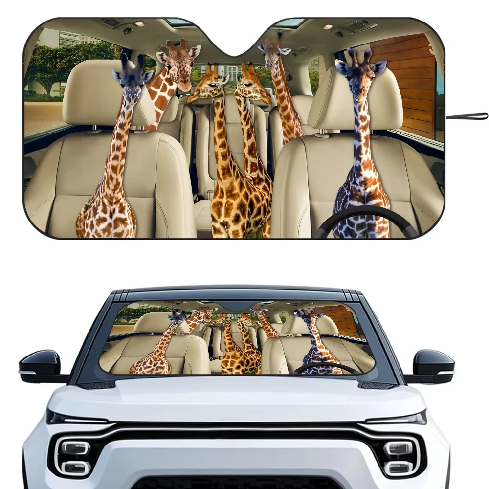 

Animal Giraffe Car SunSha Heat-insulating Aluminum Film Windshield Sunshas UV Rays Blocks Car Sun Visor Protector