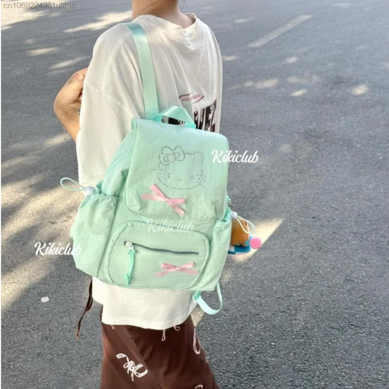 Sanrio Hello Kitty Women\'s New Sweet Trend Backpack Mint Green Casual Fashion Travel Bag Y2k Cute Cartoon Aesthetic Schoolbag