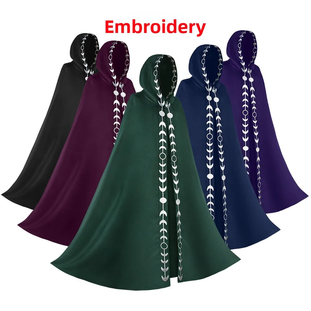 

Embroidered Hat Cloak Renaissance 5 Colors loween Cosplay Performance Costume Middle Age Artistic Exprion Outfit