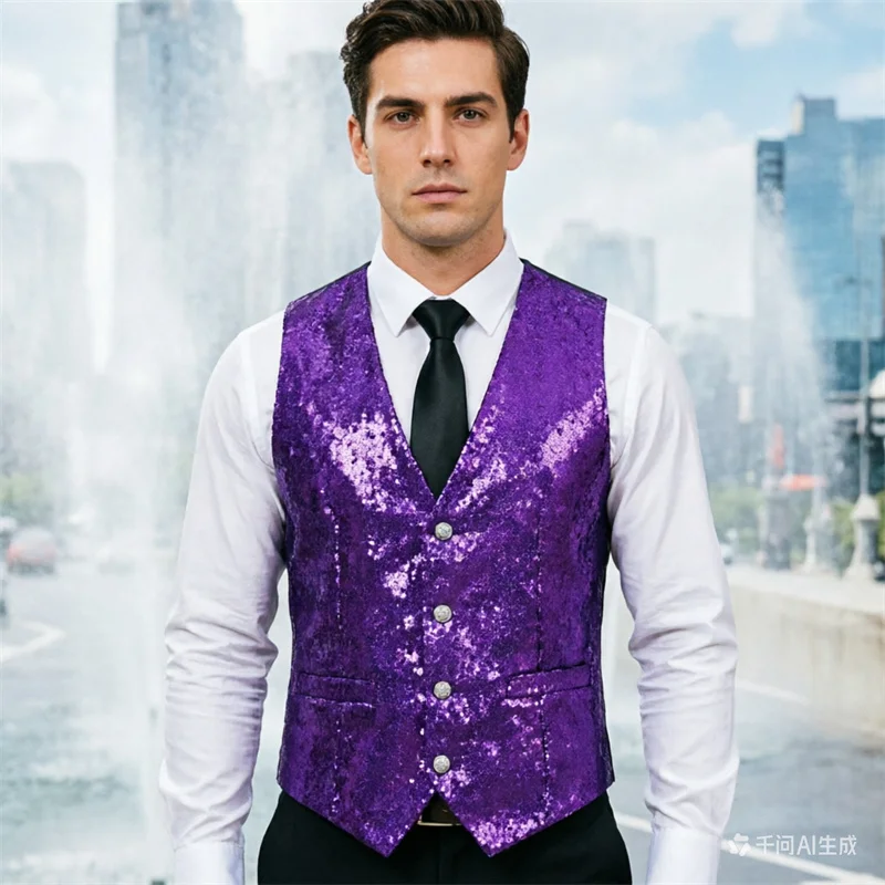 

Мужской золотой жилет с пайетками для делового стиля/вечеринок/банкетов/сценических выступлений, блестящий жилет с пайетками, европейские размеры XS-XL