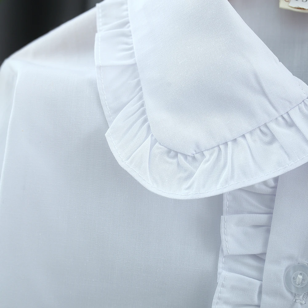 قميص طفلة بأكمام طويلة، ملابس أطفال جديدة للربيع والخريف بياقة بتلات بيضاء مناسبة لارتفاع 120-170 سنتيمتر