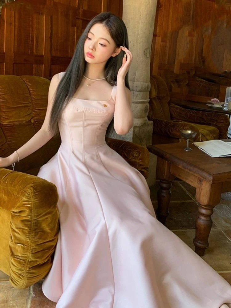 Elegant Pink Runway Midi Dress Summer French Holiday Evening Party Dresses A-line Prom Robe Wedding Vestidos Ladies Clothes New