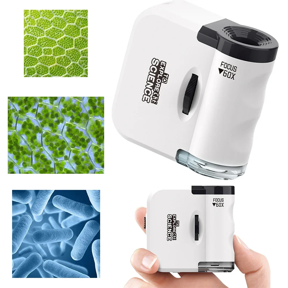 

60X MicroMini Портативный микроскоп с УФ-ручным микроскопом Мини-микроскоп для студенческой научной лаборатории