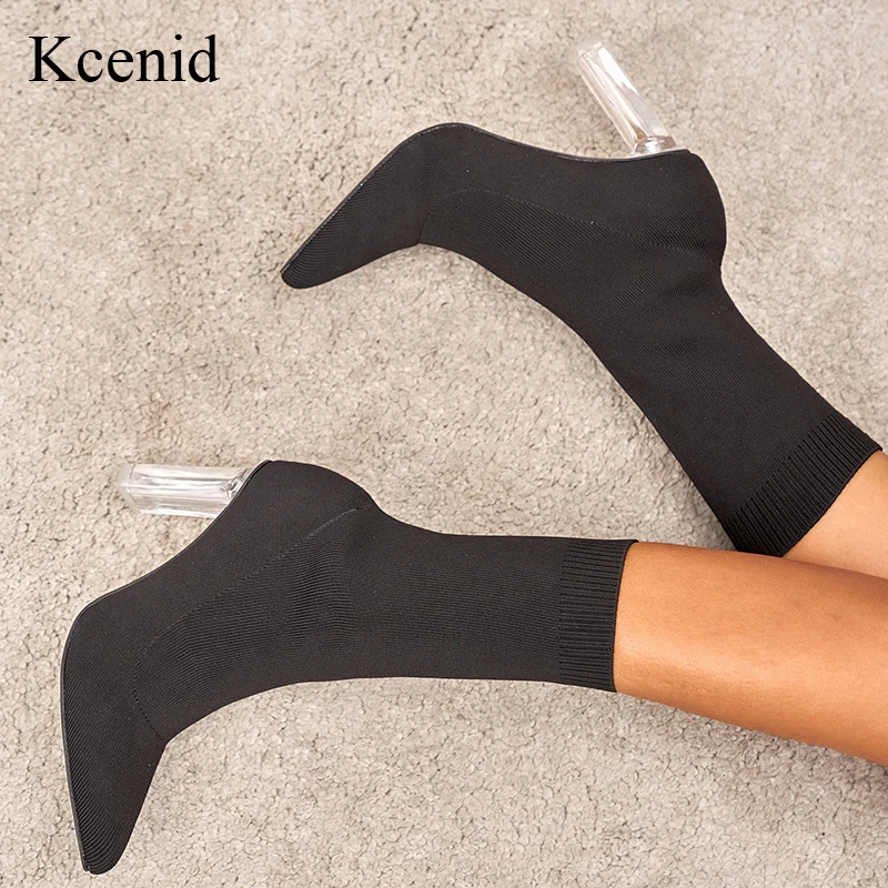 

Kcenid New Winter Sexy Sock Boots Knitting Stretch Boots Crystal High Heels For Women Fashion Shoes Autumn Ankle Booties