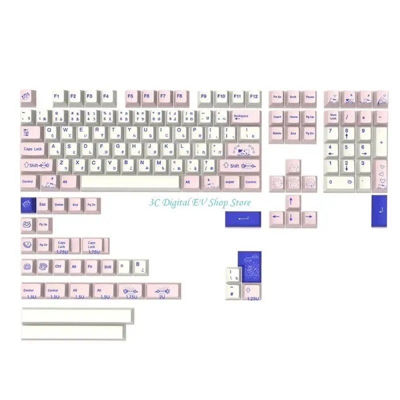 

E74D Keycaps 145 Keys Thermal Sublimation Pussycat for Mechanical Keyboard Pink