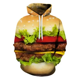 Funny Hamburger Hoodie Food 3D Print Men Women Streetwear Casual Hoodies Oversized Pullover Hooded Sweatshirts Kids Top Clothing