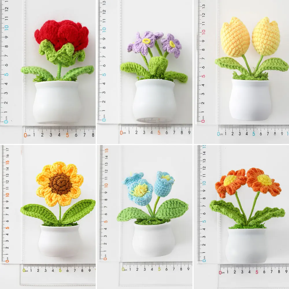 Mini Cute Style DIY Handwoven Simulation Pot Flower Planting Thread Crochet Knitted Finished Home And Garden Decorative Ornament