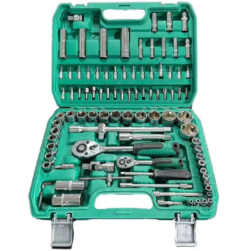 94pcs Durable Chrome-Plated Carbon Steel Manual Tool Kit Hard Case OEM Available Including Metric Ratchet Socket Wrench