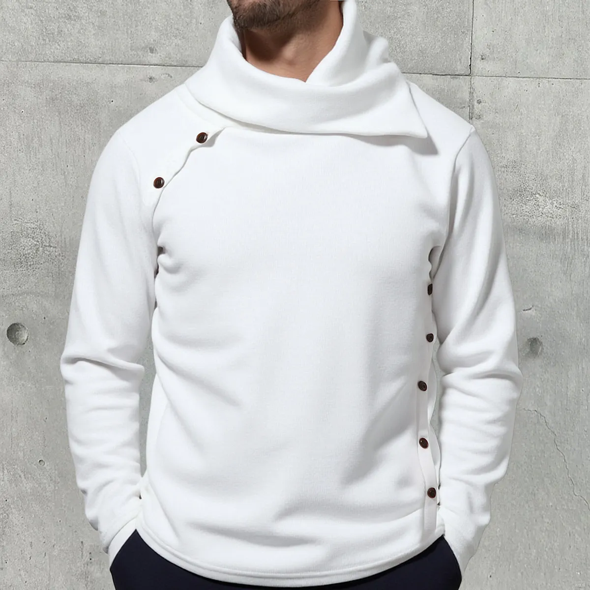 Winter Men's White Turtleneck Sweater, British-style Black Pullover Sweaters, 2026 New