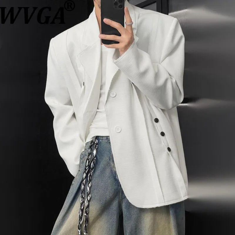 

WVGA Осенний новый мужской костюм с плоским воротником, модный дизайн, пиджаки с длинными рукавами, нишевые шикарные повседневные пиджаки, уличная одежда Ins Y2K W14851