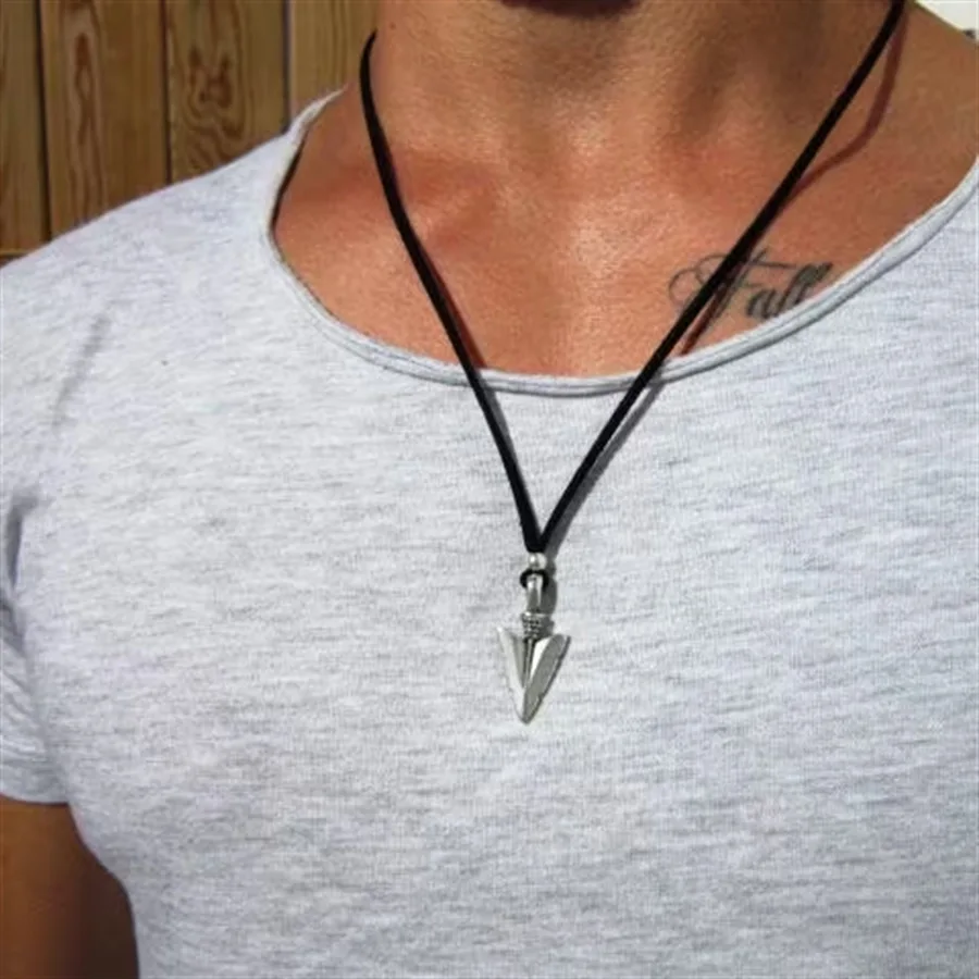 New Simple Silver Color Anchor Necklaces for Man Vintage Classic Design Leather Chain Jewelry Necklace Male Gift