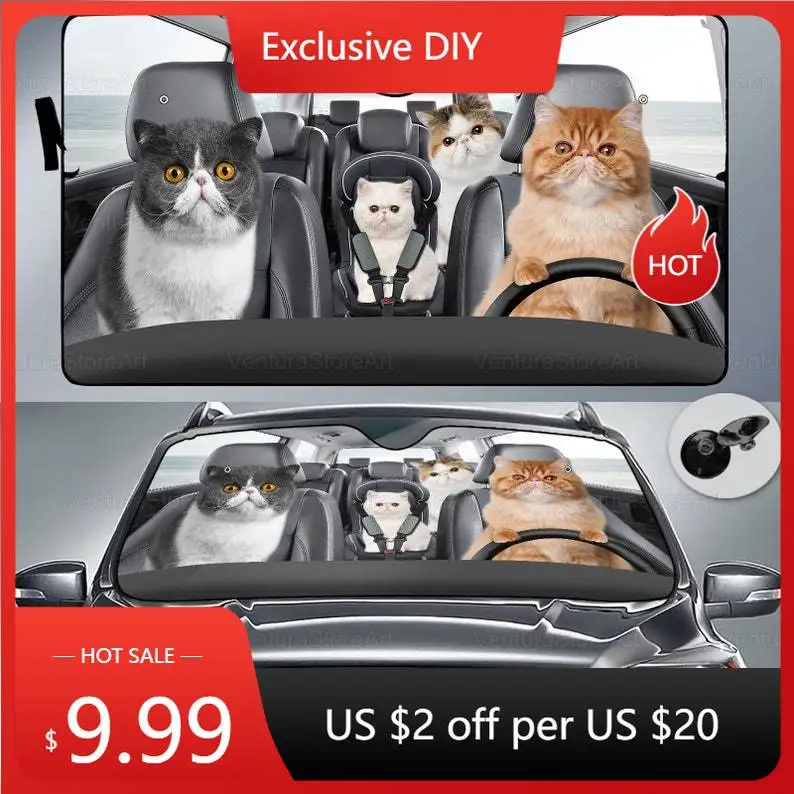 

Family Exotic Car Sunshade, Exotic Cat Sunshade, Exotic Lover, Exotic Car Decoration, Car Sun Protector, Exotic Decoration LNG04