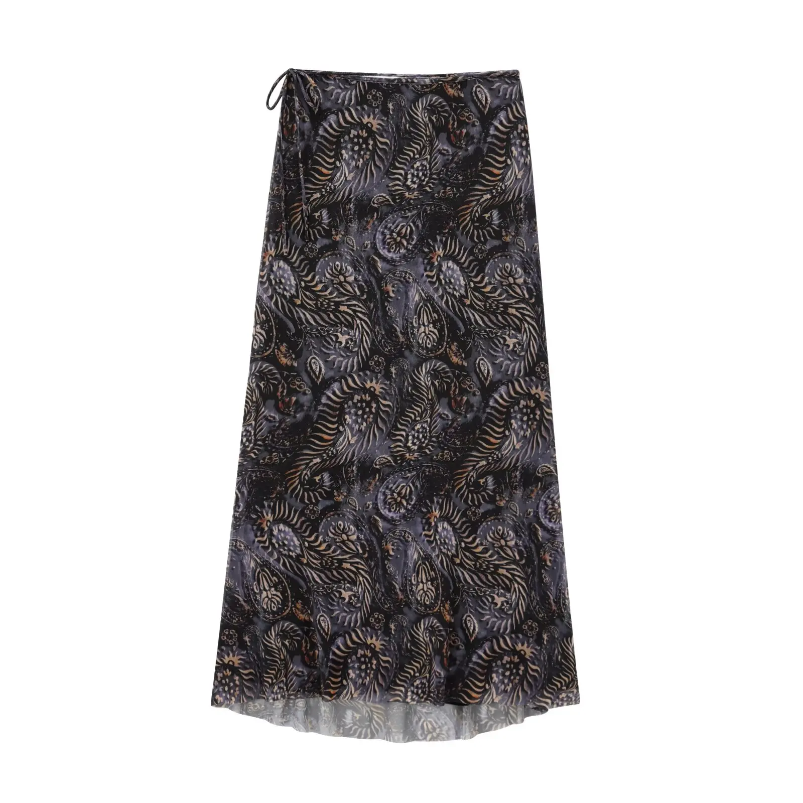 

ZBZA Autumn New Faionable Printed Silk Me Midi Skirt Women's Clothing Straight Cut Mid-Length Polyester Fiber Blouse