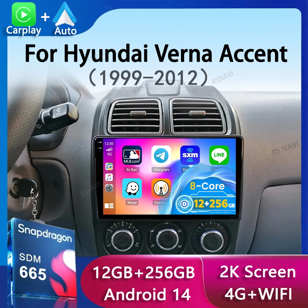 

Android 14 Carplay Авто Радио для Hyundai Verna Accent 1999-2011 2012 GPS Мультимедийный плеер Стерео головное устройство 4G + Wi-Fi BT DSP