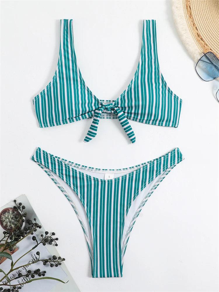 Bikini Women Swimsuit 2024 New Solid Striped Sling Bikinis Set Sexy Thong Swimwear Summer 2 Piece Beachwear Bathing Suit Female