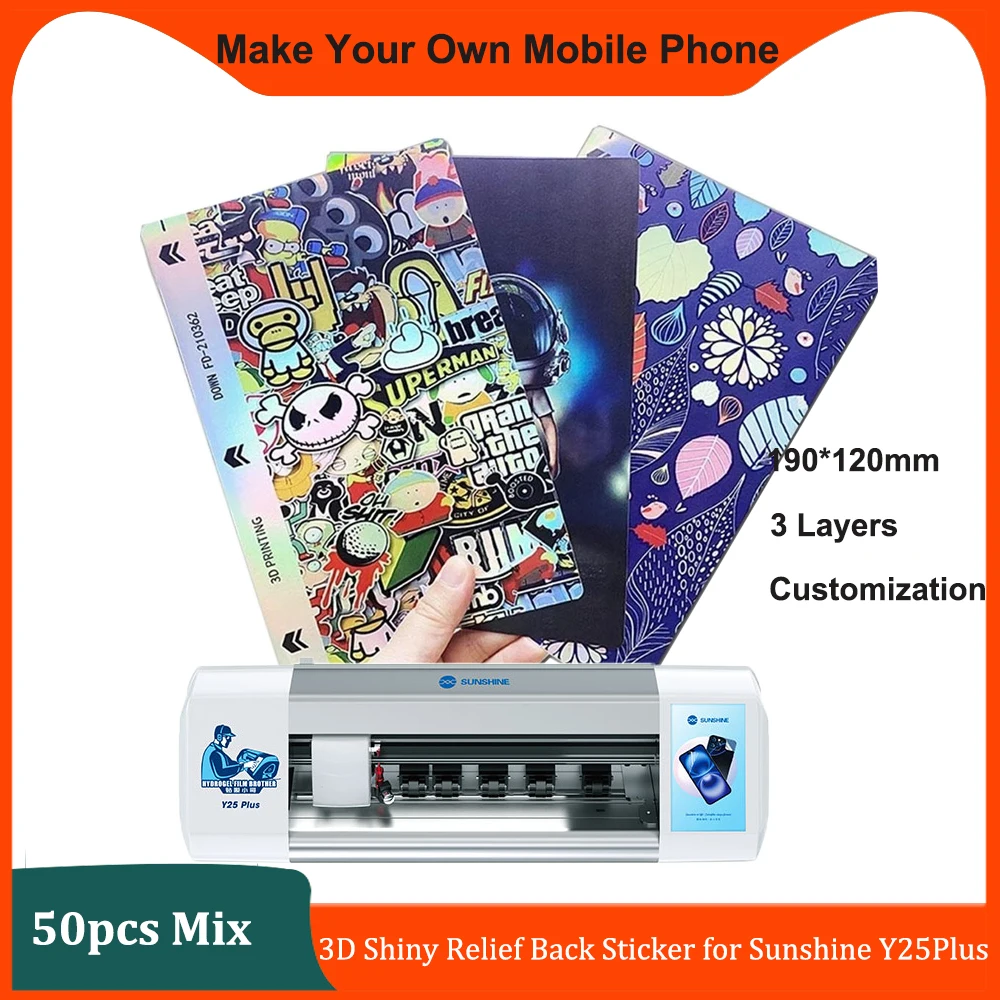 

FONLYU 50PCS 3D Laser Bling Shiny Back Skin Sticker for Cell Phone Rear Cover Decorative Protective Film Cutting Machine Cutter
