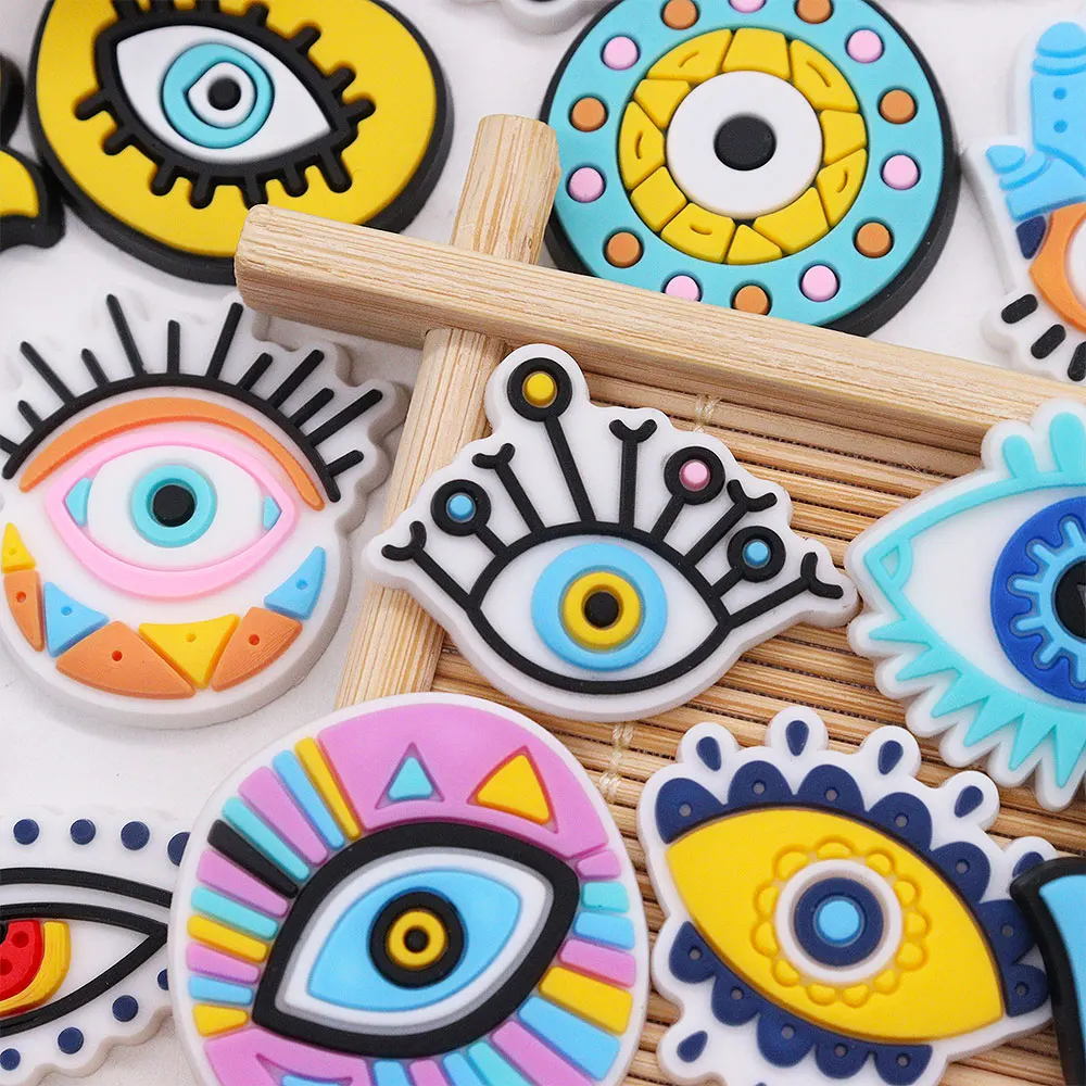 50Pcs Wholesale Various Hand Evil Eyes Sandals Shoe Buckle Charms Children Accessories DIY Kids Backpack