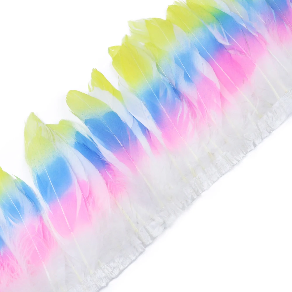 5m Gold Spray Feather Lace Material Shawl Scarf Goose Feather Large Drift Feather Fabric Edge