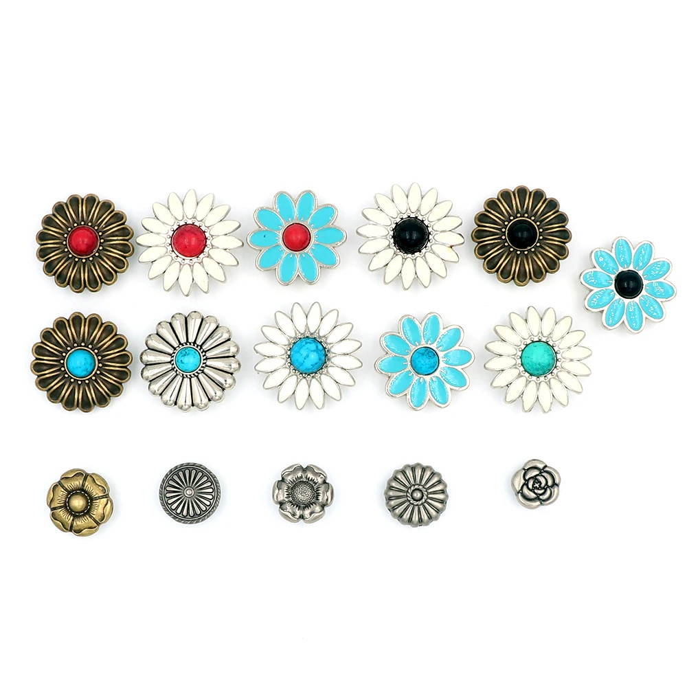 16Pcs Metal Flower Shoes Charms Detachable Shoes Accessories Pines Simulated Turquoise Kawaii Vintage Clogs Hole Sandals Adornos view 3