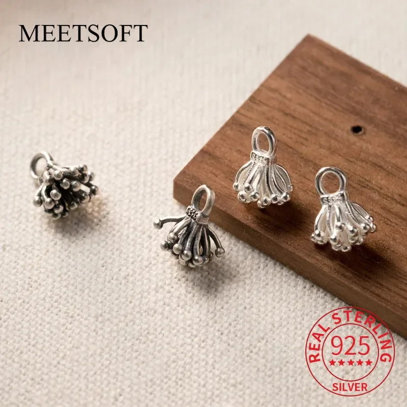 S925 Sterling Silver Geometry Make Old Style Dandelion Lines Pendant Charms DIY Bracelet Handmade Woven Rope Material Accessory