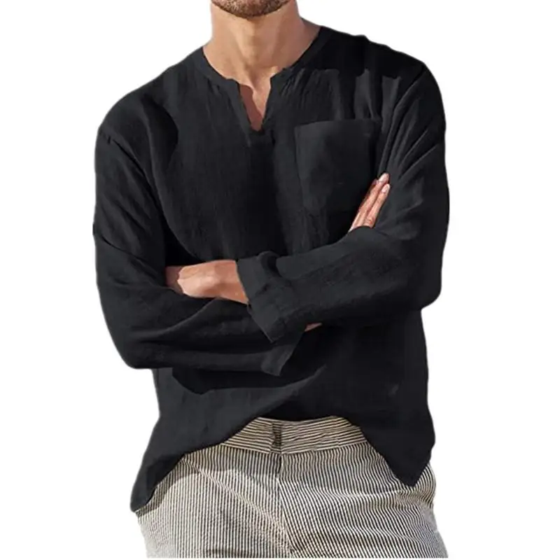 Men's Long Sleeve Beach Linen Shirt Swedish Collar Splice Sports Style Pure Color Not Easy to Deform Summer 2015 Fashion view 2
