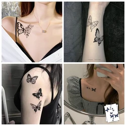 Black Watercolor Butterfly Waterproof Temporary Tattoo Women Sticker Sexy Fashion Line Flower Arm Fake Tattoo Tatouage Ephemere