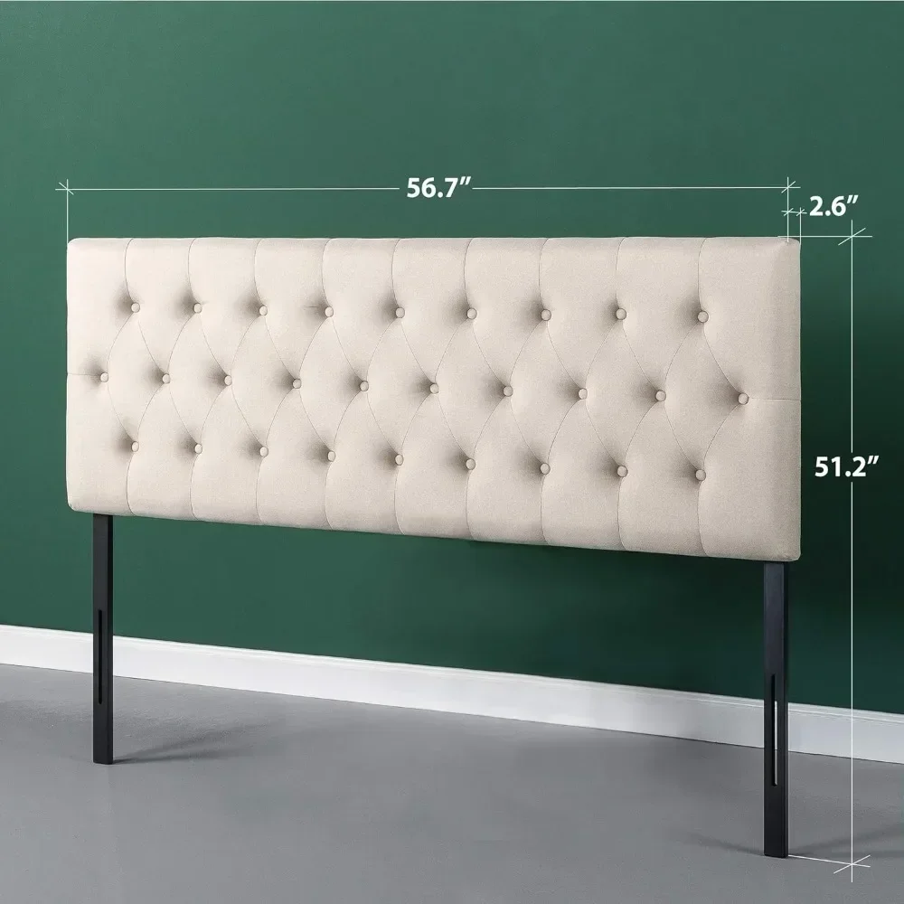 Taupe Headboard Bedroom Button Tufted Upholstery  Upholstered Headboard Easy Assembly Adjustable Height