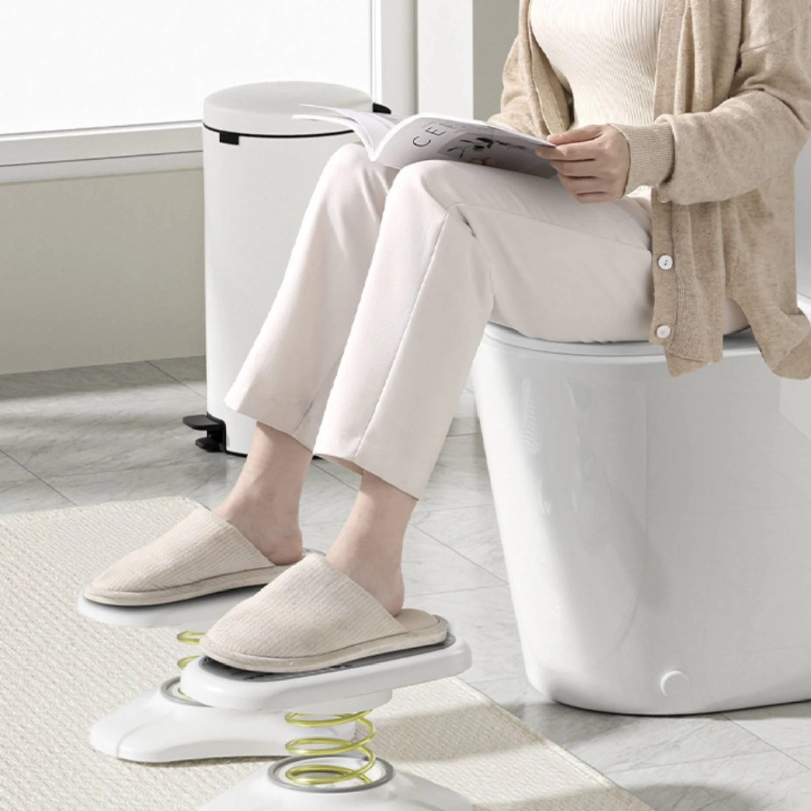 Spring Footrest Elastic Foot Stool with Spring Ottoman Curved Furniture Sturdy for Office, Toilet