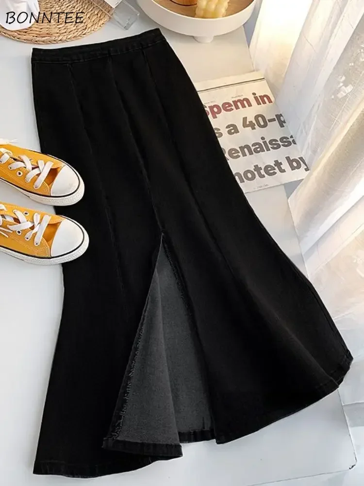 

Джинсовые юбки-миди, женские тонкие сексуальные элегантные офисные женские юбки с разрезом, шикарная уличная одежда, винтажная уютная новая весенняя модная Faldas