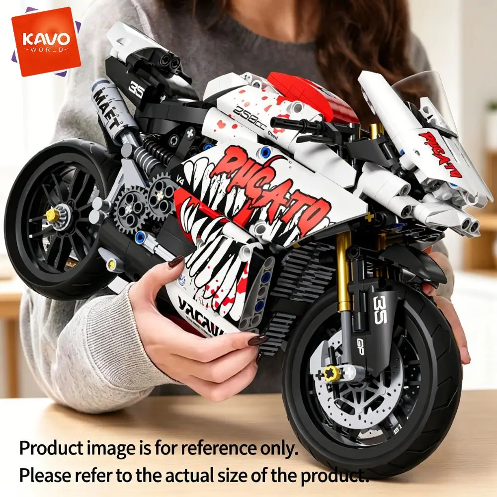 KAVOWORLD High-Tech V4 Rennmotorrad Baukasten STEM Montage Super Motorrad Modell Bausteine Spielzeug Geschenk für Jugendliche