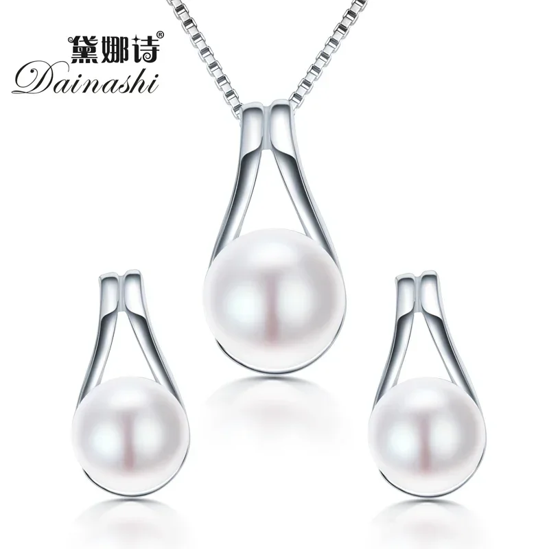 

YWYC 925 Sterling Silver Natural Freshwater Pearl Necklaces & Earrings Jewelry Set 45cm 9-10mm Pearl Pendant Necklaces for Women