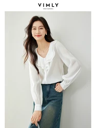 Vimly Ruffled Chiffon White Shirt Women 2024 Spring Elegant Fashion Thin Lightweight Button Up Shirts & Blouses Womens Top M6070