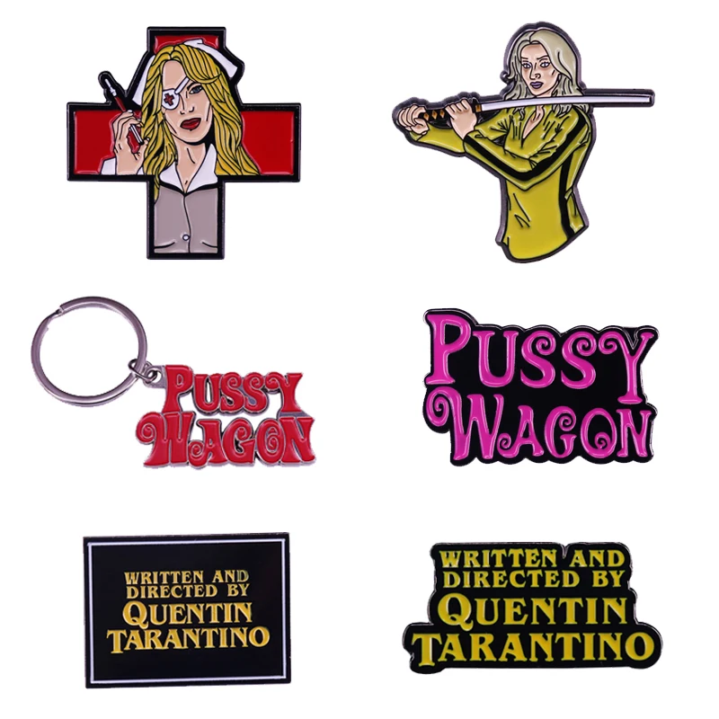 Kill Bill The Bride Pussy Wagon Brooch Pin Keyring Quentin Tarantino Movie Fans Flair Art Fashion Jewelry Gifts Cartoon Badges