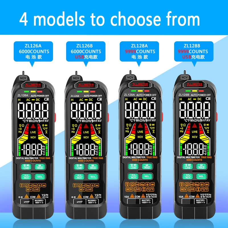 multimetro digital profesional  9999 T-RMS LCD DC AC Current Voltage Tester Capacitance Ohm Diode multimetre usb tester Tools