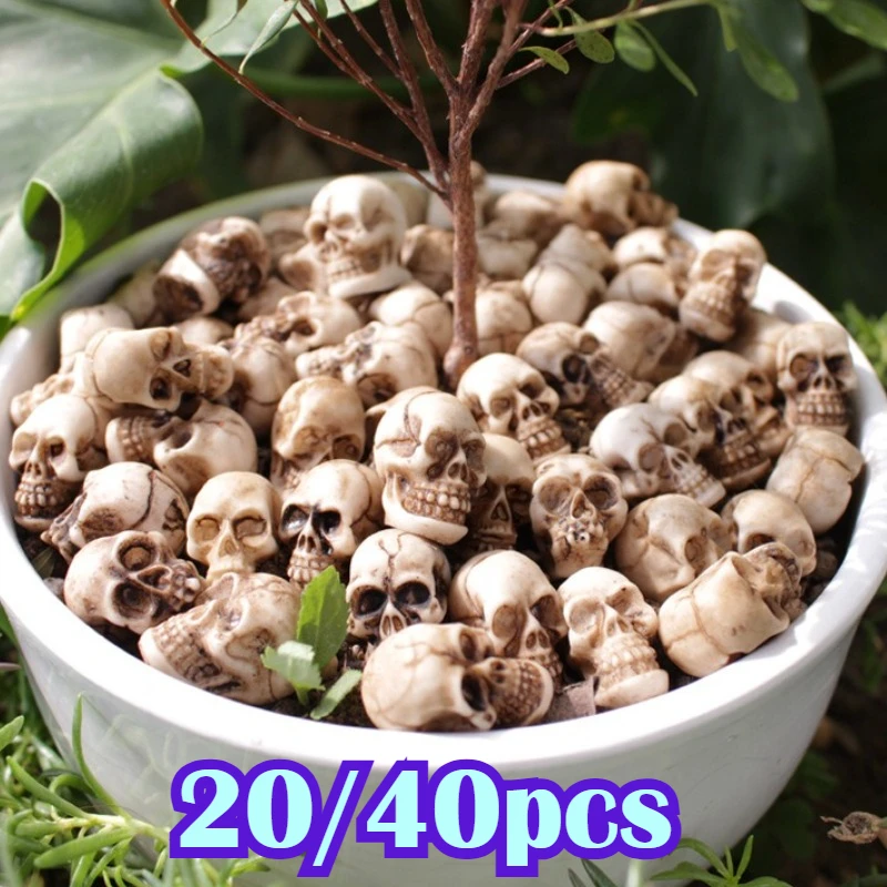 20/40pcs Mini Skulls Model Garden Decoration Bonsai Courtyard Ornam Small Skeleton Head Flowerpot Realistic Skull Decor Craft