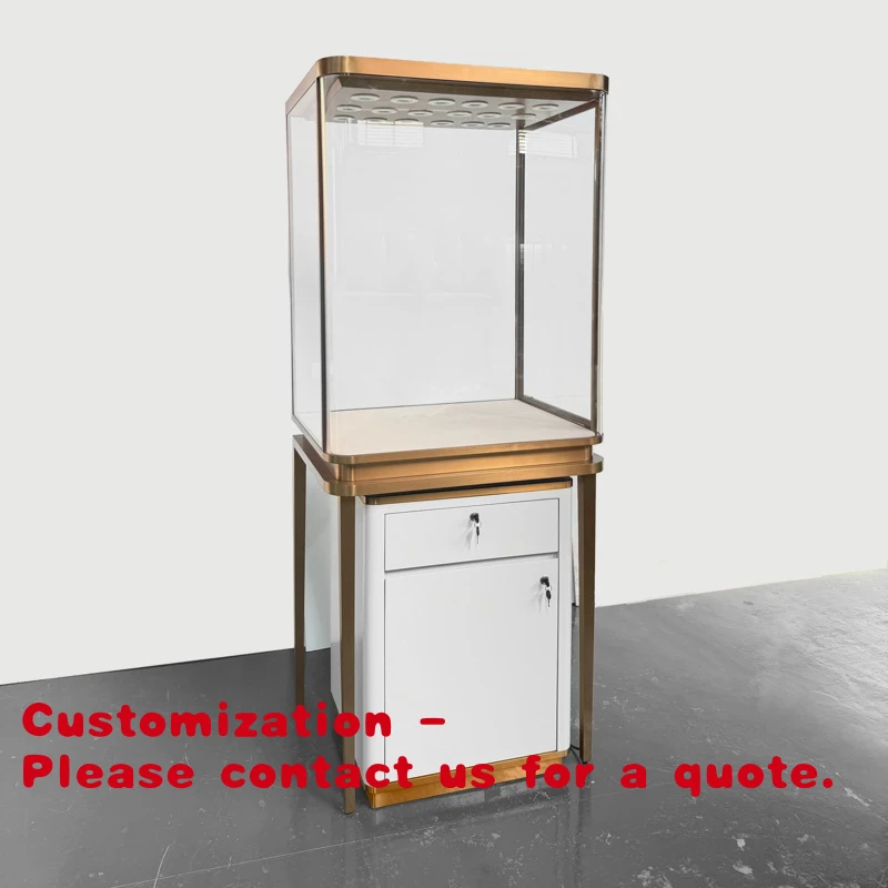 

custom.Factory Supply Jewelry Store Display Showcase Luxury Custom Glass Gold Stainless Steel LED Jewelry Cabinet Shopping
