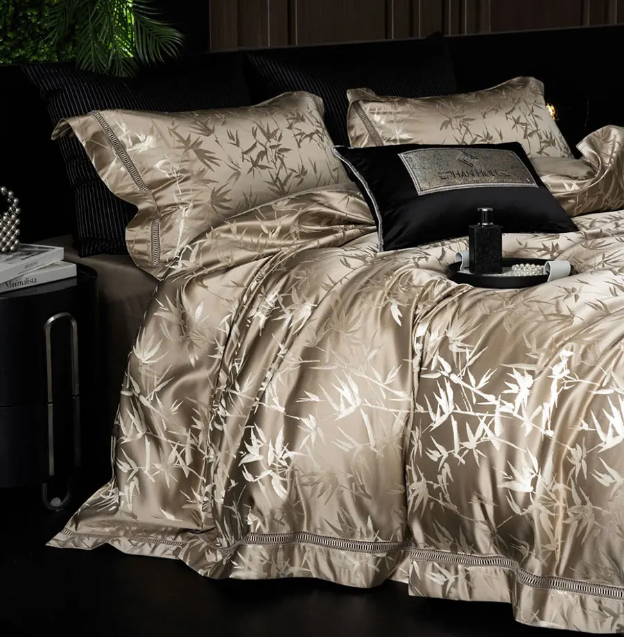 Elegant classic jacquard bamboo bedding set,full queen king chinoiserie cotton home textile bed sheet pillow case duvet cover