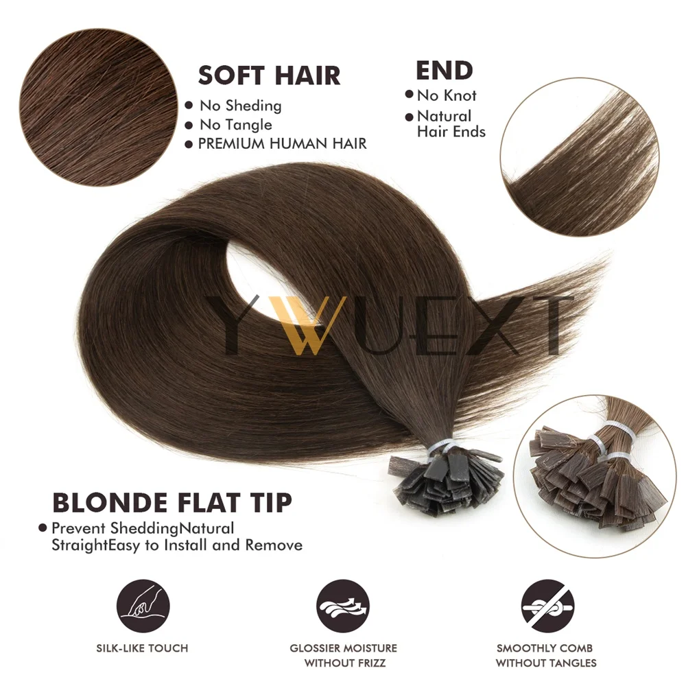 ストレートケラチンフラットチップ人毛エクステンションハニーブロンドフュージョン事前結合人毛 50 ピース/パックライト軽量薄い端