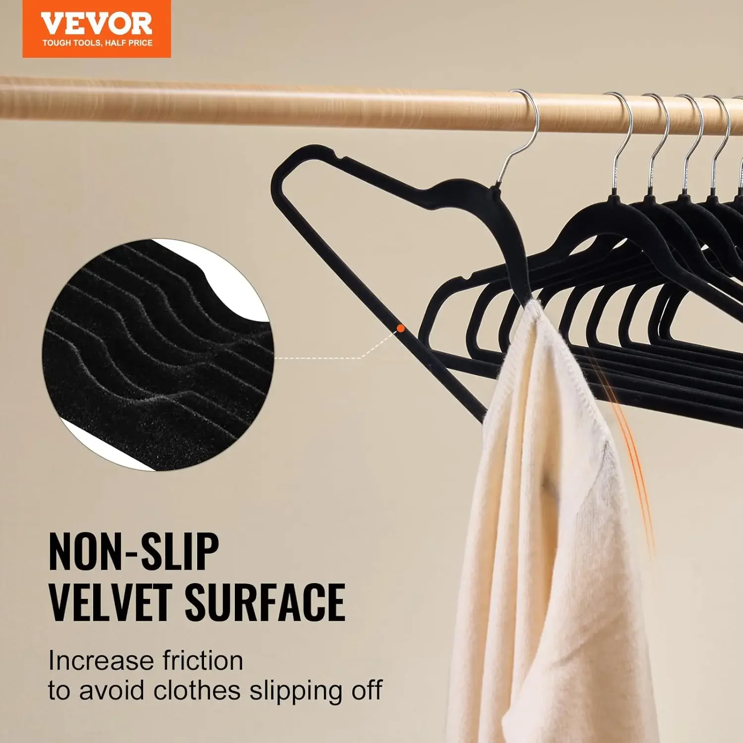 11lbs Load-Bearing, 50 Pack Black Velvet Hangers with 360 Degree Swivel Hook & 0.2 in Ultra-Thin Design, Non-Slip Space Saving