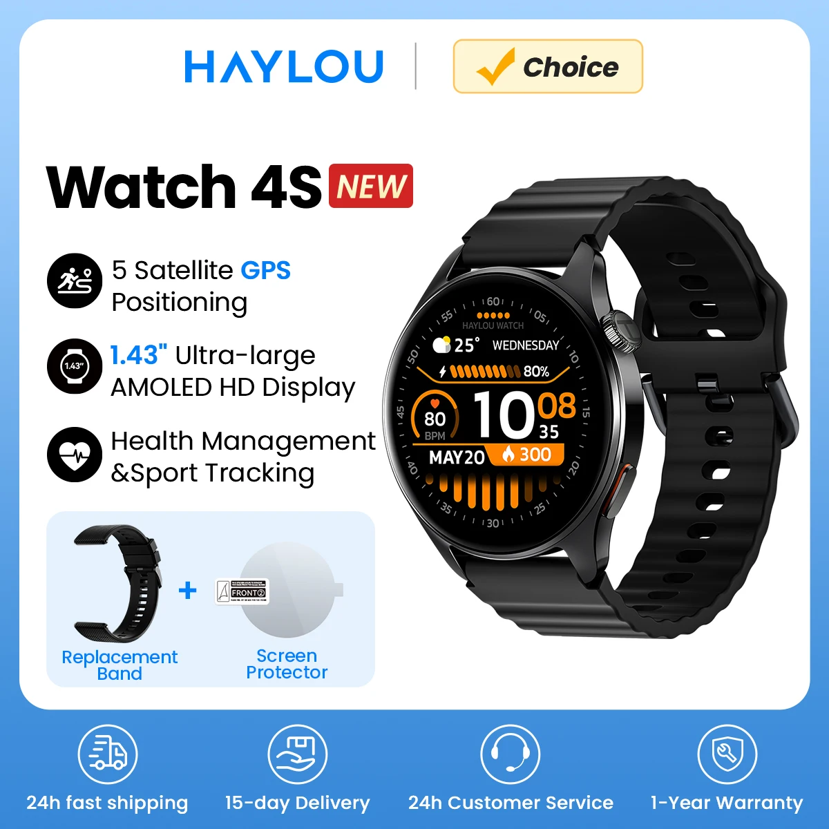 Haylou Watch 4s Gps Smartwatch 1.43” Hd Amoled 5 Satellite Positioning