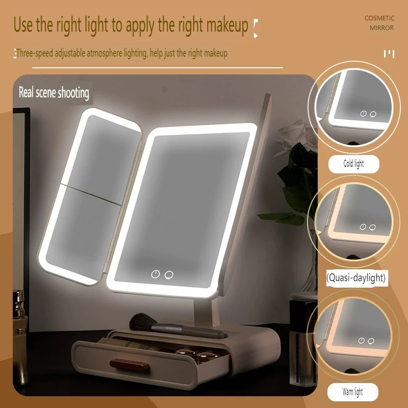 Makeup Mirror with Lights, 1X/2X/3X Magnifying, 3-Color Adjustable Mirror with Led Lights, 4000 Mah Lighted Vanity Mirror